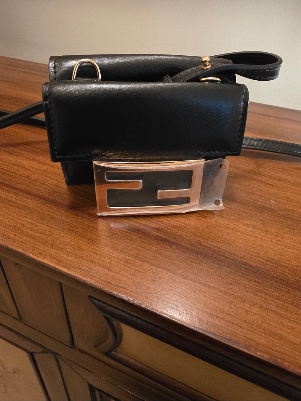 Fendi Black Mini Crossbody wallet with Gold hardware